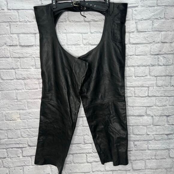 Wilsons Leather Motorcycle Chaps Black Size XXL 2XL Zip Snap Button 32" inseam - Picture 7 of 7